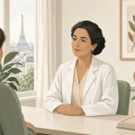 Chirurgienne en consultation, à l'écoute d'une patiente dans un cabinet lumineux