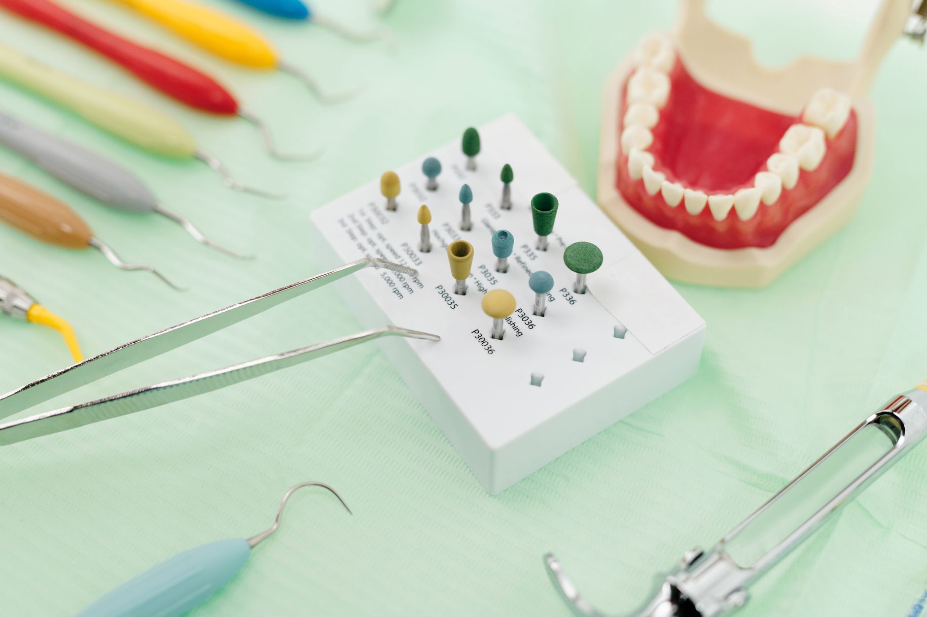 Modèle de dents et instruments de dentiste